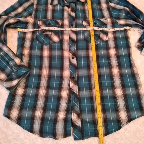 Rustic Blue plaid  Men’s Long Sleeve Buttons shirt - Picture 3 of 5